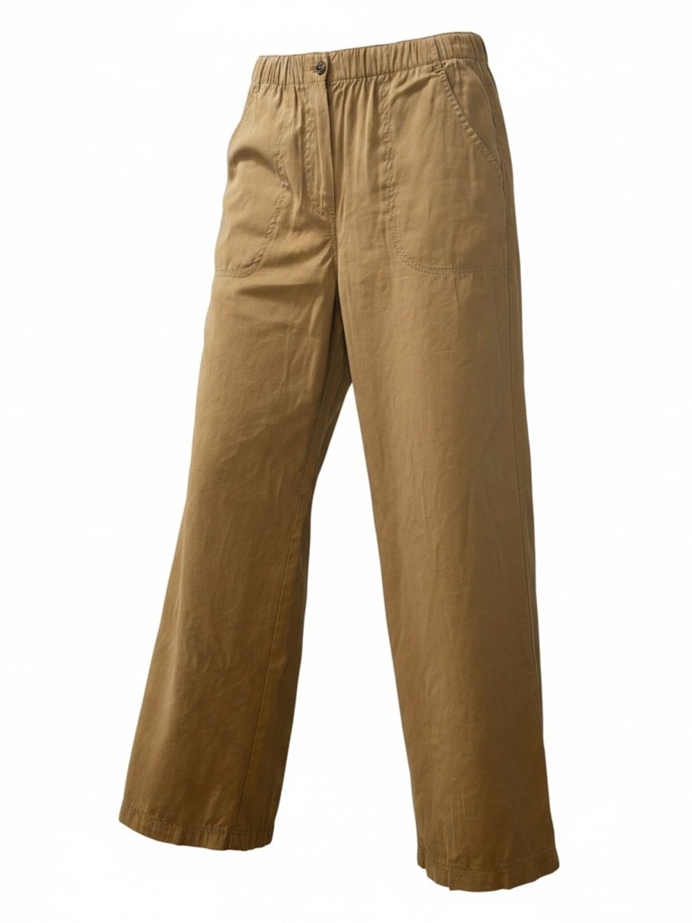 Max Studio Wide Leg Rayon Elastic Waist Pants in Khaki Tan Women Small